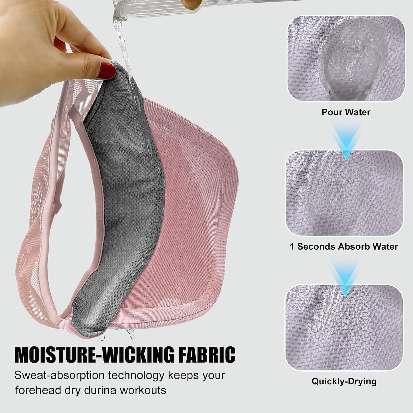 Sports Sun Visor for Women Men, Summer Cooling Stretchy Visors Hats, Womens Ponytail Hat for Golf, Running, Beach Tennis