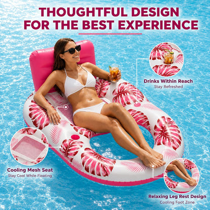 INSUM Inflatable Pool Float Adult - Floating Lounger Raft Chair Water Floaties with Cup Holders for Swimming Pool Lake Lounge Beach Party Toys for Adults