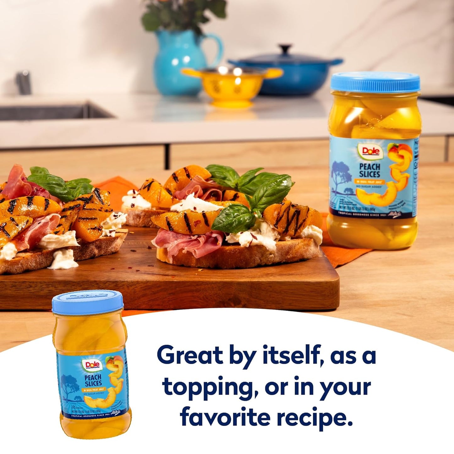 Dole Sliced Peaches in 100% Fruit Juice - Dole Resealable Fruit Jars - Rich Source of Vitamin C - 23.5 oz - 8 Pack