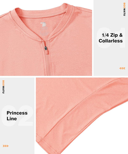 BGOWATU Women's Short Sleeve Golf Tennis Polo Shirts 1/4 Zip Collarless Casual Work Tops Sun Shirt Dry Fit