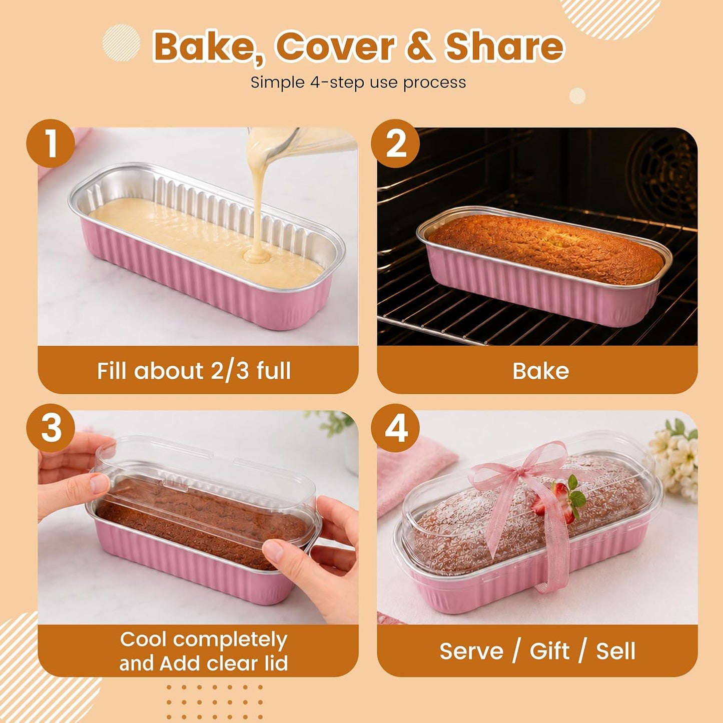 Mini Cake Pans with Lids, 100 Pack Pink Mini Loaf Pans with Lids 6.8 oz, Individual Cake Pans with Lids for Mini Cakes, Brownies, Cheesecake, Bake Sale, Parties, Graduation Gifts Party Favors