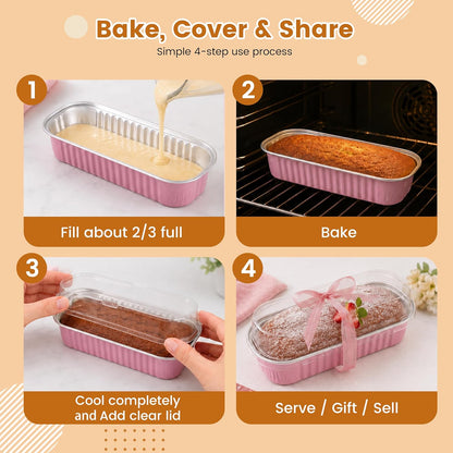 Mini Cake Pans with Lids, 100 Pack Pink Mini Loaf Pans with Lids 6.8 oz, Individual Cake Pans with Lids for Mini Cakes, Brownies, Cheesecake, Bake Sale, Parties, Graduation Gifts Party Favors