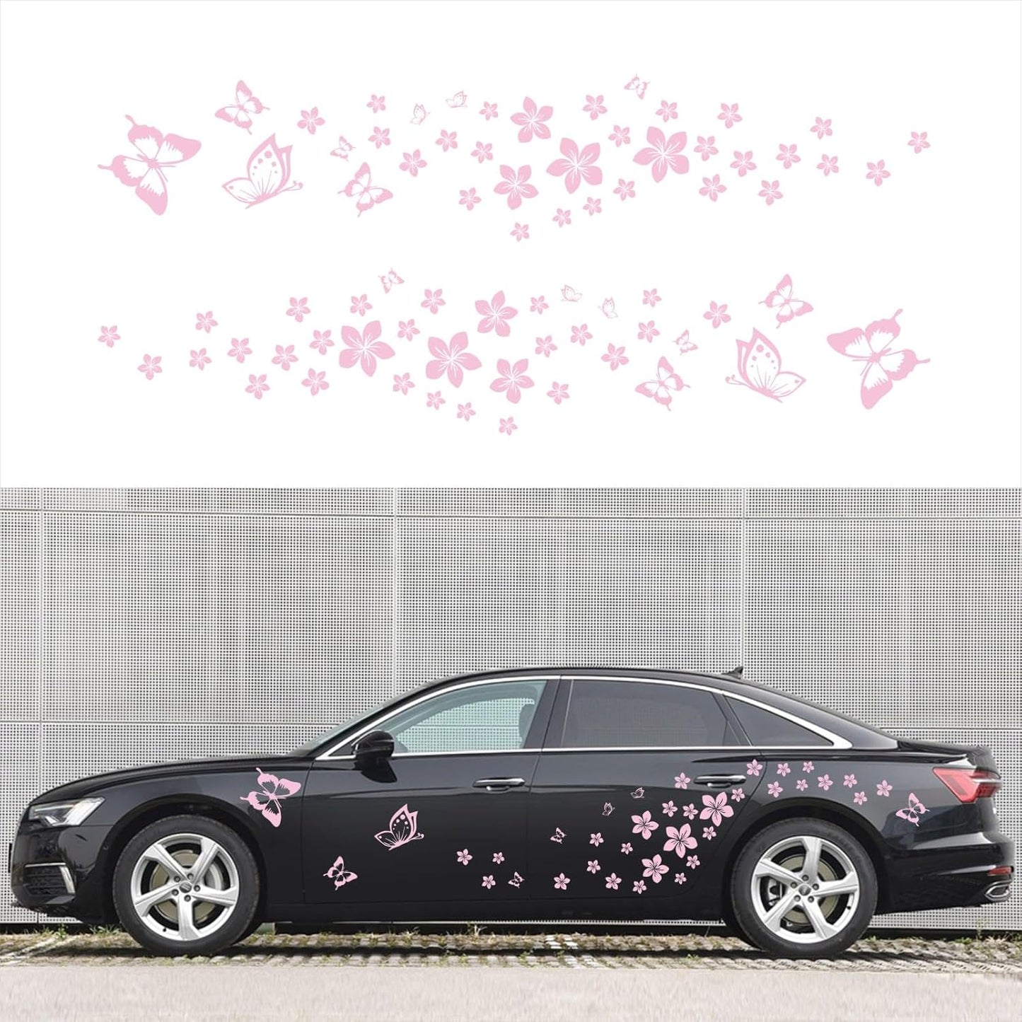 Butterfly Flower Graphic Car Sticker Fun DIY Waterproof Decal for car Door Hood Bumper Windows Motorcycle Laptop Doors and Windows Vinyl Accessories(Pink) 74PCS