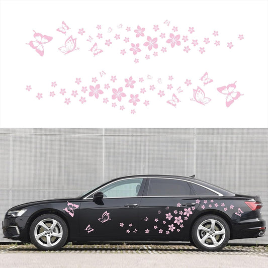 Butterfly Flower Graphic Car Sticker Fun DIY Waterproof Decal for car Door Hood Bumper Windows Motorcycle Laptop Doors and Windows Vinyl Accessories(Pink) 74PCS