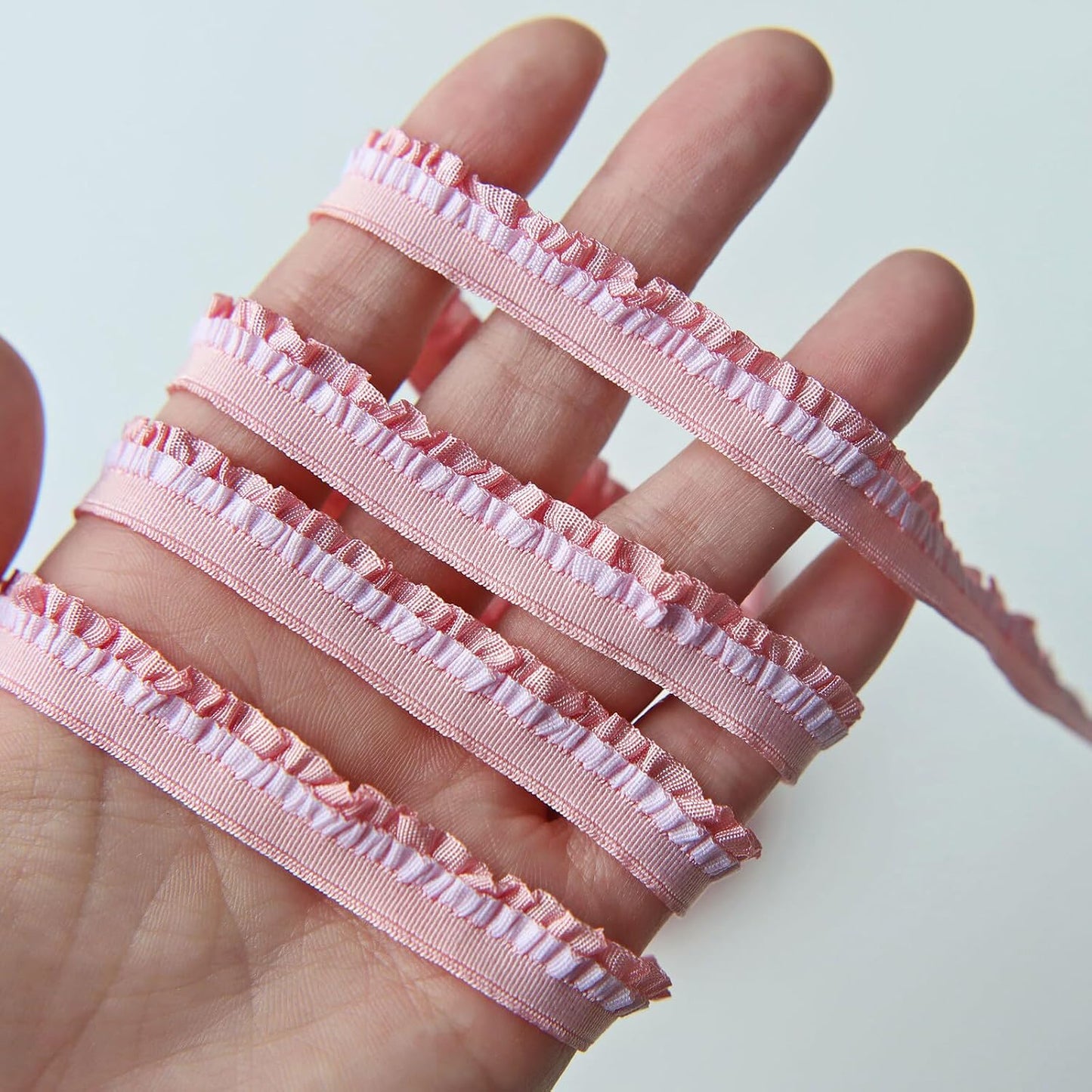 12mm/0.47" Premium Elastic Frills, Stretchy Pleated Lace Trim, in 8 Colors, Perfect for Doll Clothes, Sewing Craft Supplies (2 Yards) (#4 Peach)
