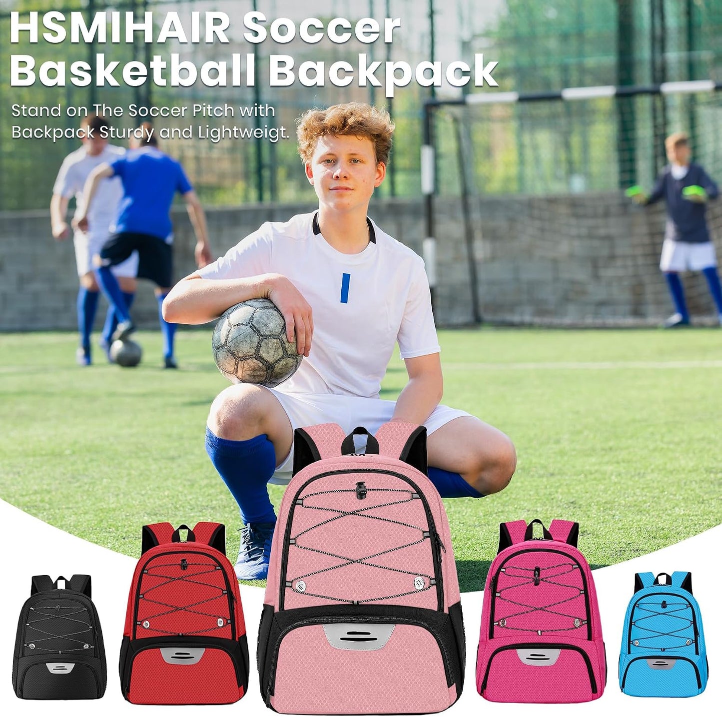Hsmihair Youth Soccer Bag-Soccer Backpack&Backpack for Football Basketball,with Ball Compartment Separate Cleat Package