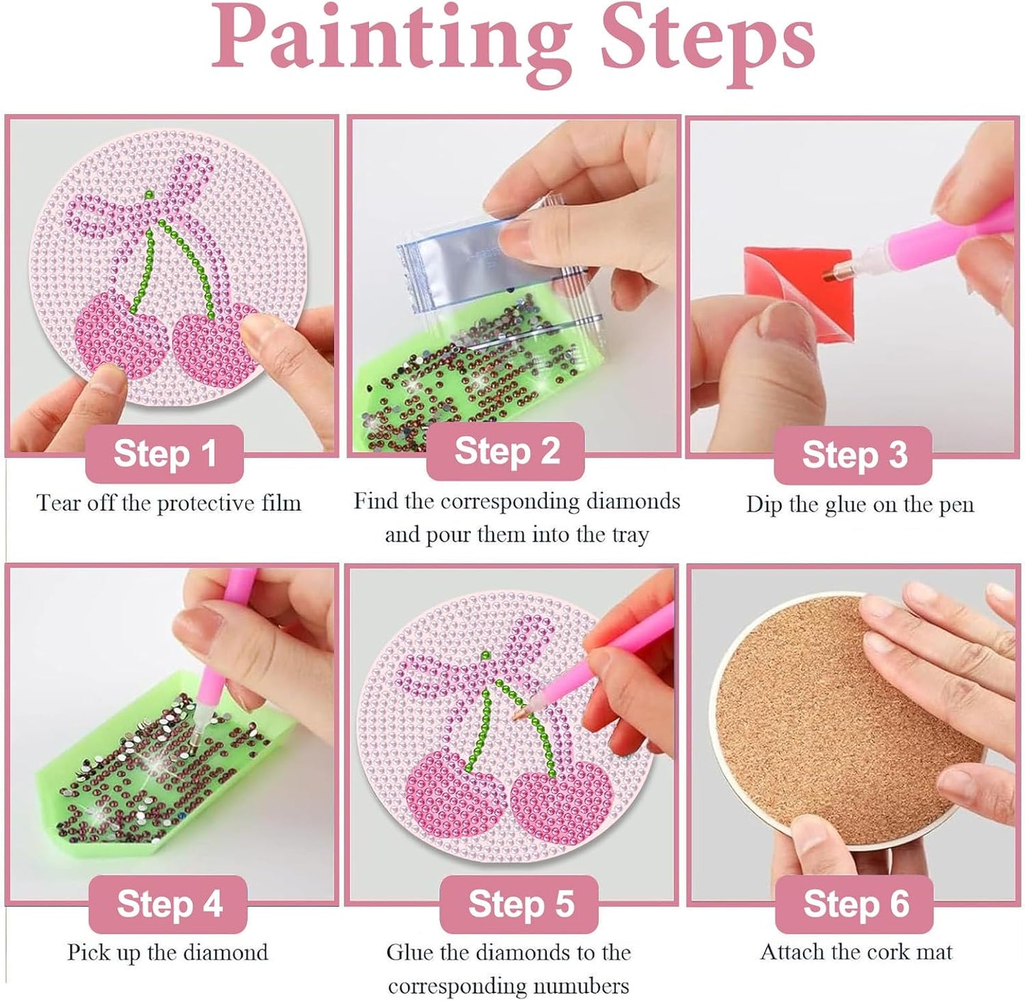 8Pcs Coquette Diamond Art Coasters Kits for Adults, Pink Bow Diamond Painting Coasters Kits, Diamond Dot Coasters Crafts for Adults 5D Gem Art Kit Easy Crafts, Girls Home Decor Cocktail Book Gift DIY