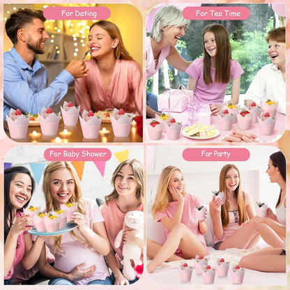 600 Pcs Tulip Cupcake Liners for Baking Muffin Liners Printed Baking Cups Holders Greaseproof Wrappers Decoration for Cupcake Bouquet Birthday Party Wedding Bride Shower (Light Pink)