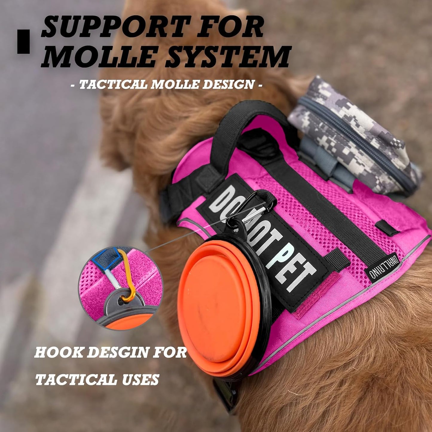 Tactical Dog Harness for Medium and Large Breeds, Air Dog Vest No Pull with Reflective Do Not Pet Patches, Breathable Dog Molle Vests for Training Walking Hunting Pink