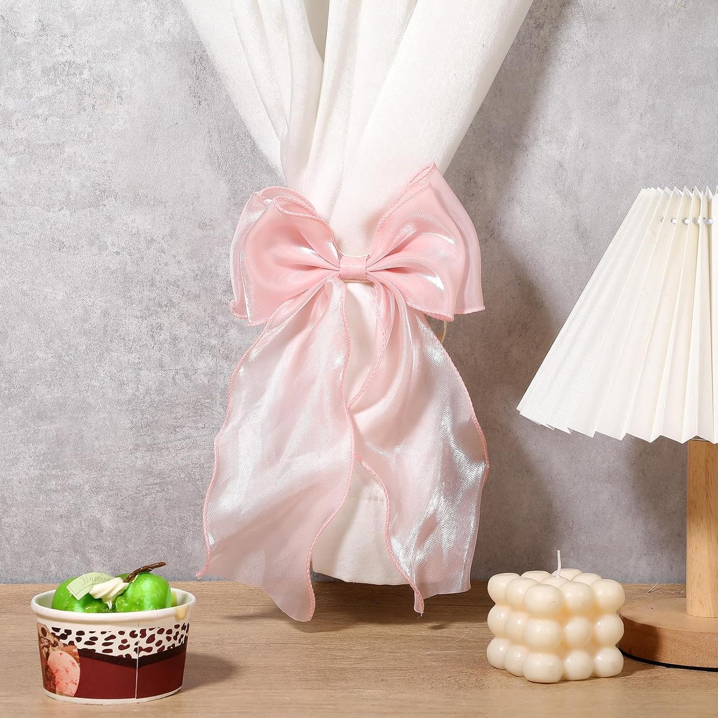 Thinp 2 Pieces Bow Curtain Tiebacks, French Bowknot Curtain Holdbacks Silky Curtains Strap Lace Ribbon for Home Bedroom Office Dining Rooms Curtains Decorative (Pink)