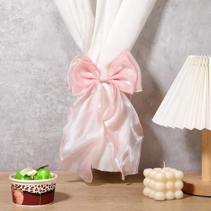 Thinp 2 Pieces Bow Curtain Tiebacks, French Bowknot Curtain Holdbacks Silky Curtains Strap Lace Ribbon for Home Bedroom Office Dining Rooms Curtains Decorative (Pink)