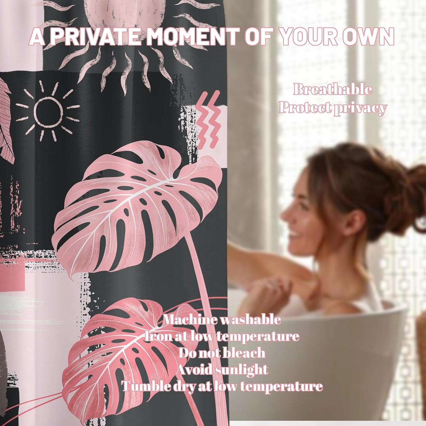 Pink and Gray Mid Century Modern Shower Curtain Bohemian Abstract Light Pink and Grey Shower Curtains for Bathroom Decor Sets, Waterproof Cloth Fabric with Hooks, 70x72 Inch