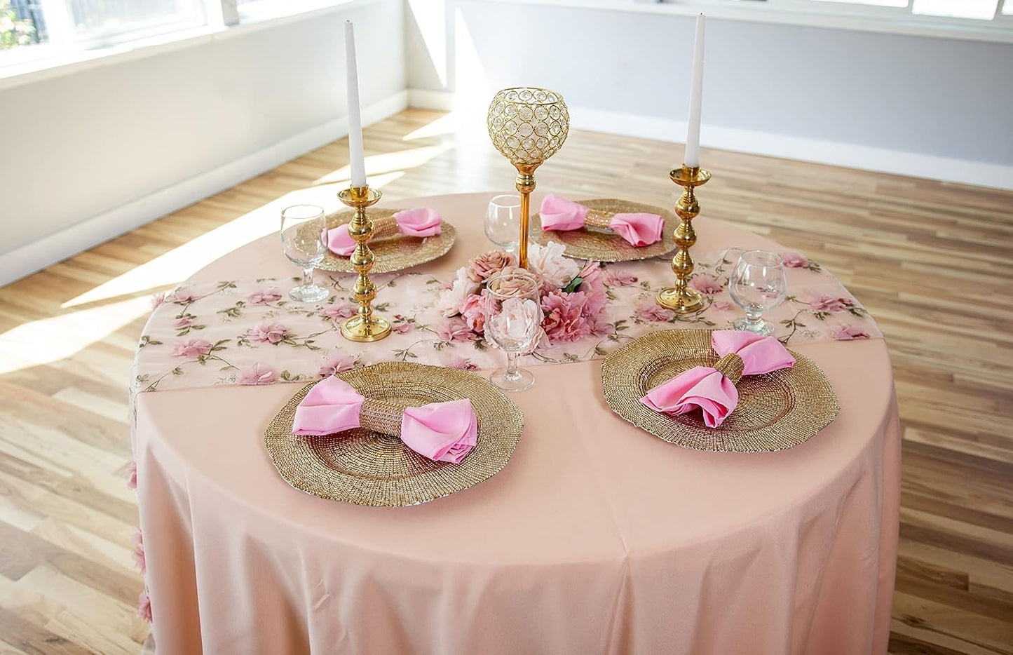 Linenlanding 108" Inch Round Polyester Tablecloths for Circular Table Cover for Wedding, Buffet Table, Parties, Holiday Dinner (1, Peach)