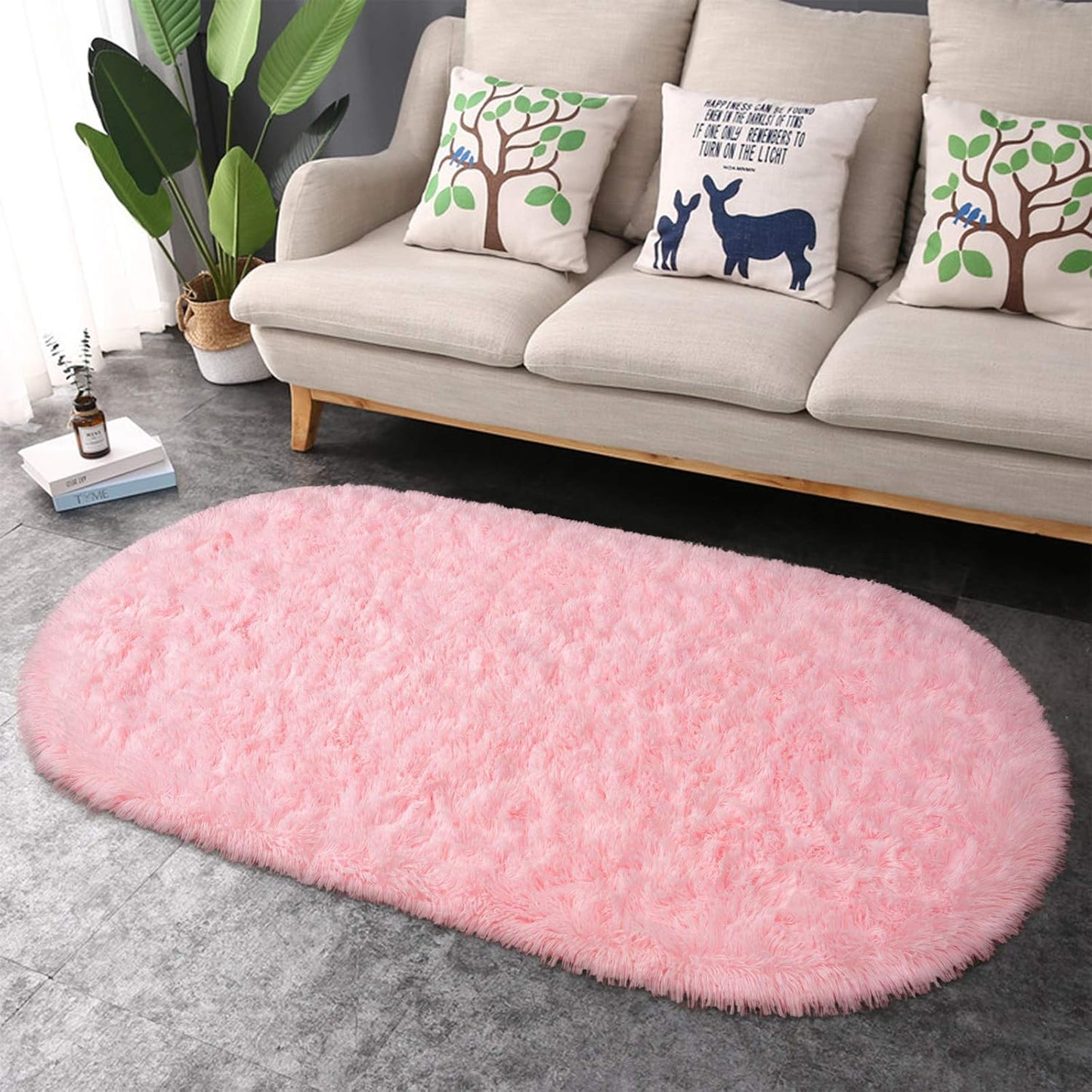 junovo Ultra Soft Washable Shaggy Rug - Non-Slip Oval Carpet for Nursery, Kids Bedroom & Home Decor (2.6x5.3ft Pink) | Plush Fluffy Floor Mat for Cozy Living Spaces
