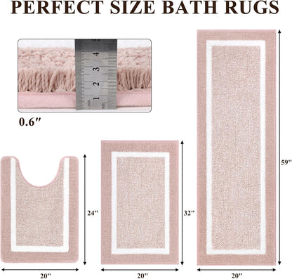 Pauwer 3-Piece Bathroom Shower Rug Set with U-Shaped Contour Toilet Mat, Absorbent Microfiber Plush Bath Mats, Non-Slip, Machine Washable Shaggy Bathroom Floor Mats, Dusty Pink