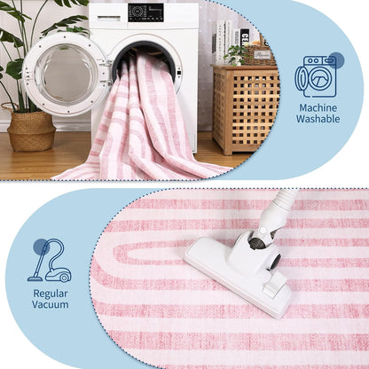 Garvee 5X7 Area Rugs, Abstract Modern Washable Rugs, Non-Slip Low-Pile Soft Floor Carpet for Bedroom, Living Room, Dining Room, Pink