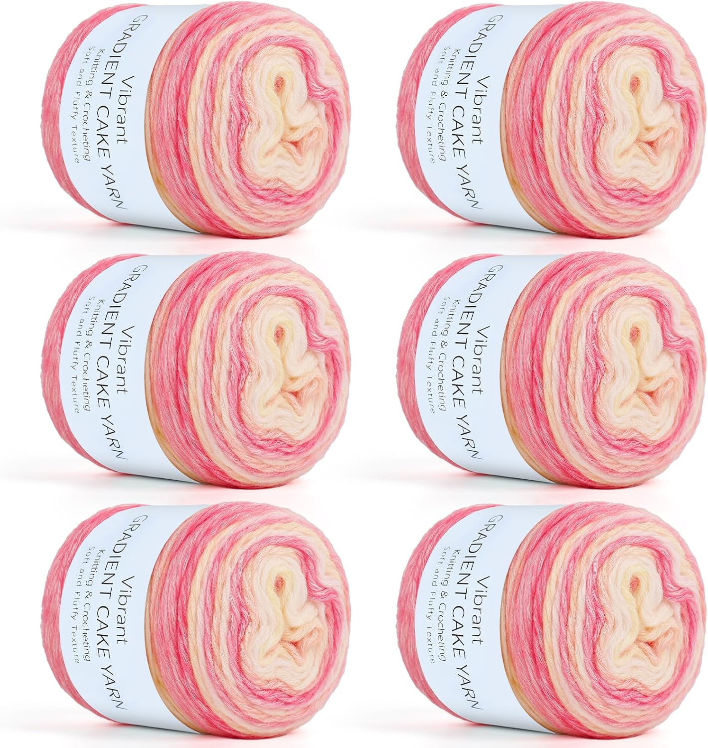 Aeelike Gradient Yarn, 6 Skeins Ombré Fairyland Yarn for Crocheting 100g (3.52 oz) 245m (267 Yards) # 3 Light Weight, Vibrant Cake Yarns for Making Colorful Blanket Scarves Hat, Pink Yellow Gradient