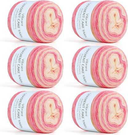 Aeelike Gradient Yarn, 6 Skeins Ombré Fairyland Yarn for Crocheting 100g (3.52 oz) 245m (267 Yards) # 3 Light Weight, Vibrant Cake Yarns for Making Colorful Blanket Scarves Hat, Pink Yellow Gradient