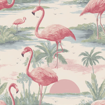 Flamingo Peel and Stick Wallpaper – Tropical Wallpaper with Pink Flamingo Sunset for Home Decor | 17.7" x 118", Self-Adhesive, Waterproof Vinyl