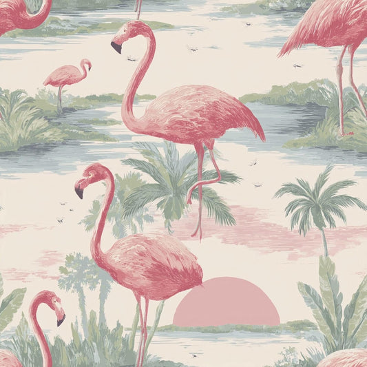 Flamingo Peel and Stick Wallpaper – Tropical Wallpaper with Pink Flamingo Sunset for Home Decor | 17.7" x 118", Self-Adhesive, Waterproof Vinyl