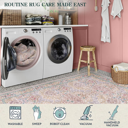 Lahome Floral Entryway Rug, 2x3 Kitchen Rugs Non Slip Washable Boho Pink Forest Design, Soft Door Mat Indoor Entrance, Ultra-Thin Easy Clean Small Giverny Carpet for Bedroom Bathroom, Pink
