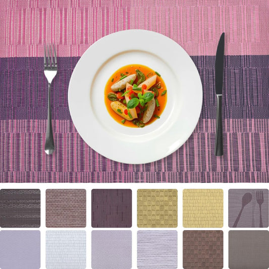 Decozen Placemats Set of 4 Vinyl Placemats Table Protector for Kitchen Decor & Home Decor, Scratch & Heat Resistant Place mats Washable Wipeable Table Mats for Indoor Outdoor Use 18x12 Inch Pink