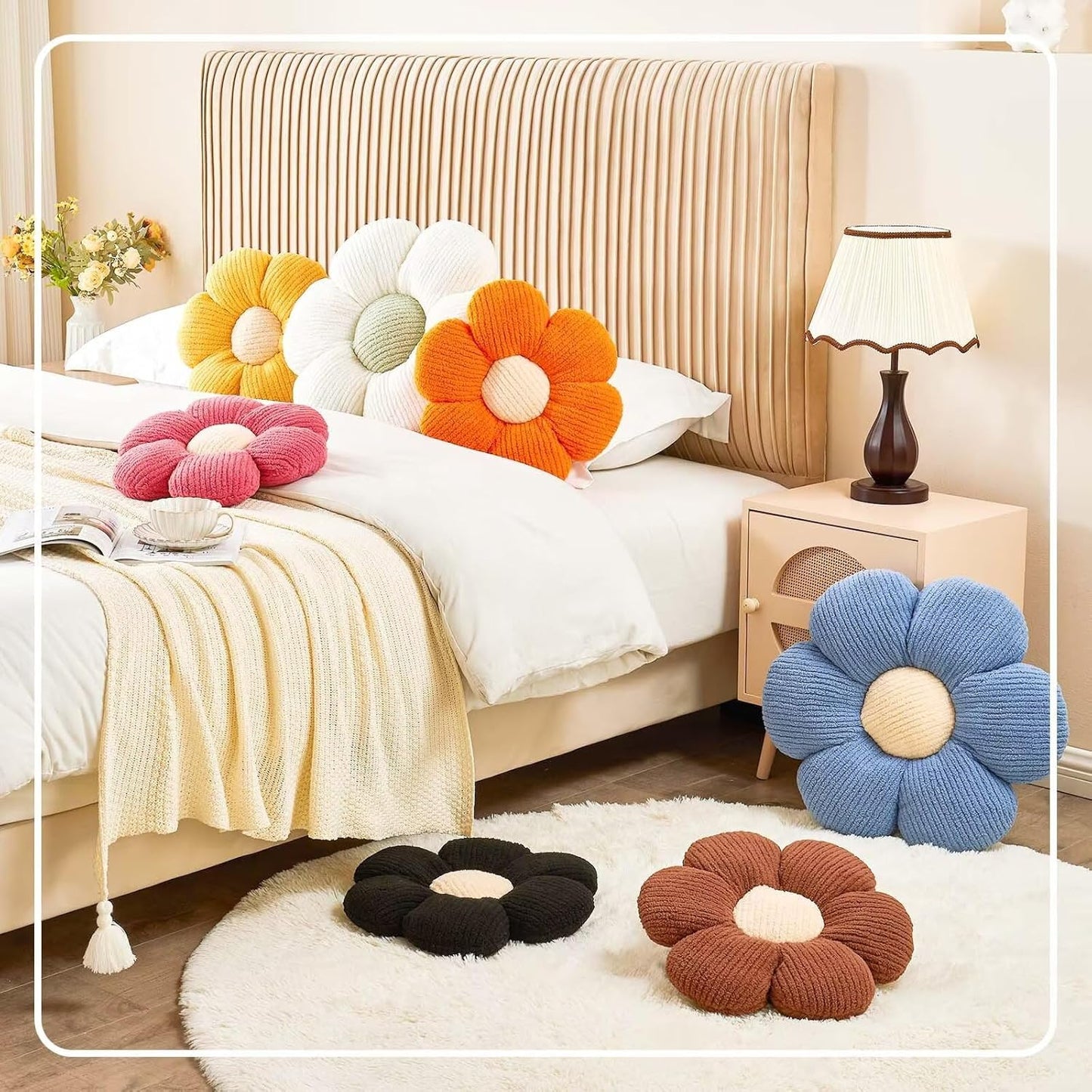 Kcvvcr Flower Throw Pillow, Soft Peach Pink 19.6" Shaped Floor Pillow for Home Decor, Cute Aesthetic Plush Decorative Pillows for Bed, Sofa, Couch