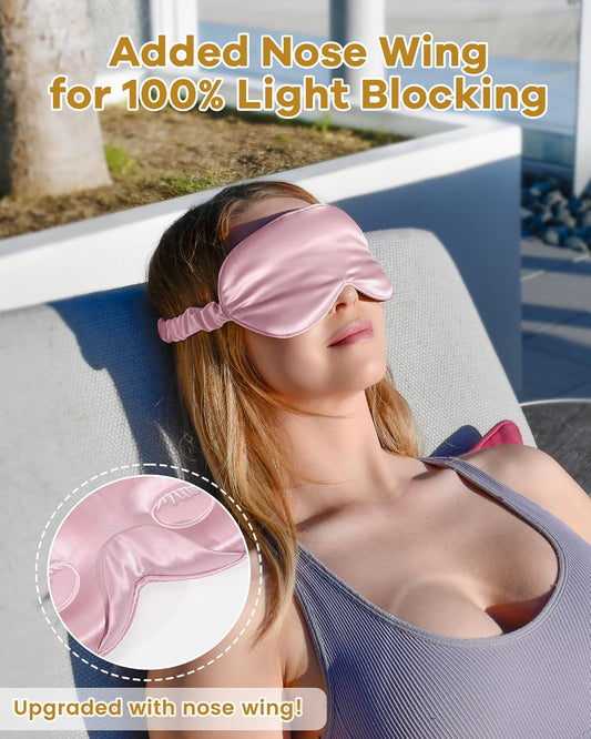BeeVines Pure Silk 3D Contoured Sleep Mask for Women, Luxury 100% 22 Momme Mulberry Silk 3D Contoured Eye Mask for Lash Extensions, Zero Eye Pressure & Blackout(Pink)