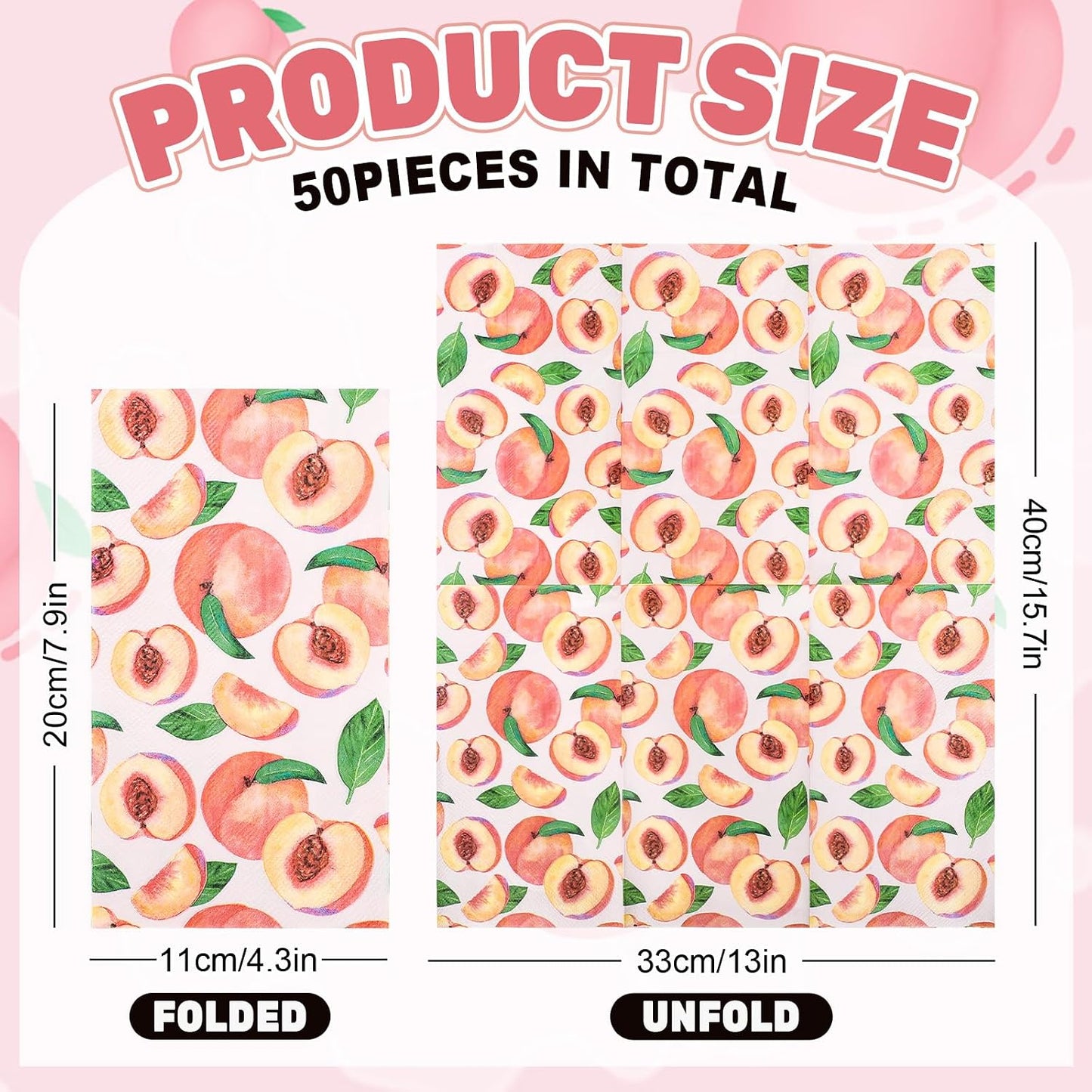 FYSUIMU 50 Pcs Peach Guest Napkins Watercolor Pink Peach Disposable Napkin Fruit Paper Hand Towels for Bathroom Summer Picnic Birthday Bridal Shower Party Table Supplies