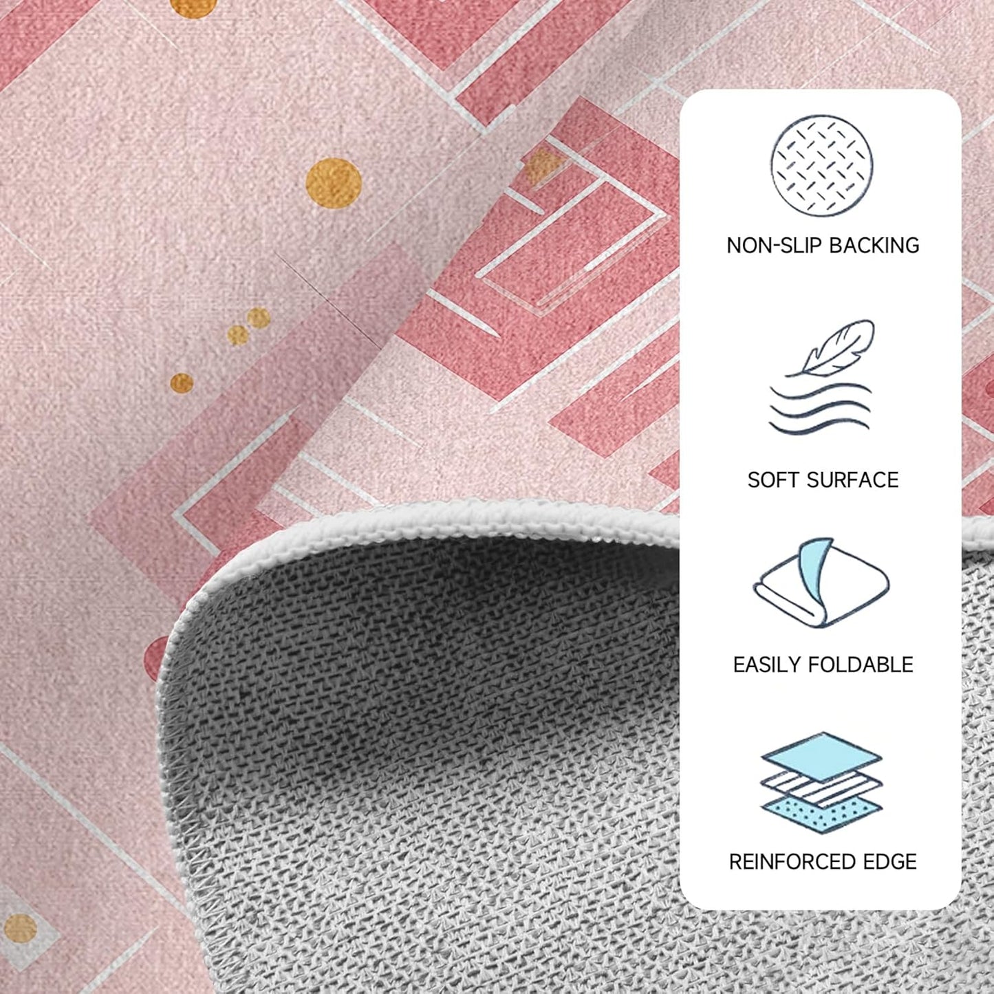 Modern Geometry 5x7 Area Rugs for Living Room, Washable Abstract Geometric Large Rug, Minimalist Pink Pattern Carpet Soft Low Pile Non Slip for Bedroom Home Decor HEC7sc