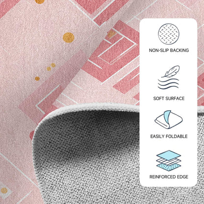 Modern Geometry 5x7 Area Rugs for Living Room, Washable Abstract Geometric Large Rug, Minimalist Pink Pattern Carpet Soft Low Pile Non Slip for Bedroom Home Decor HEC7sc