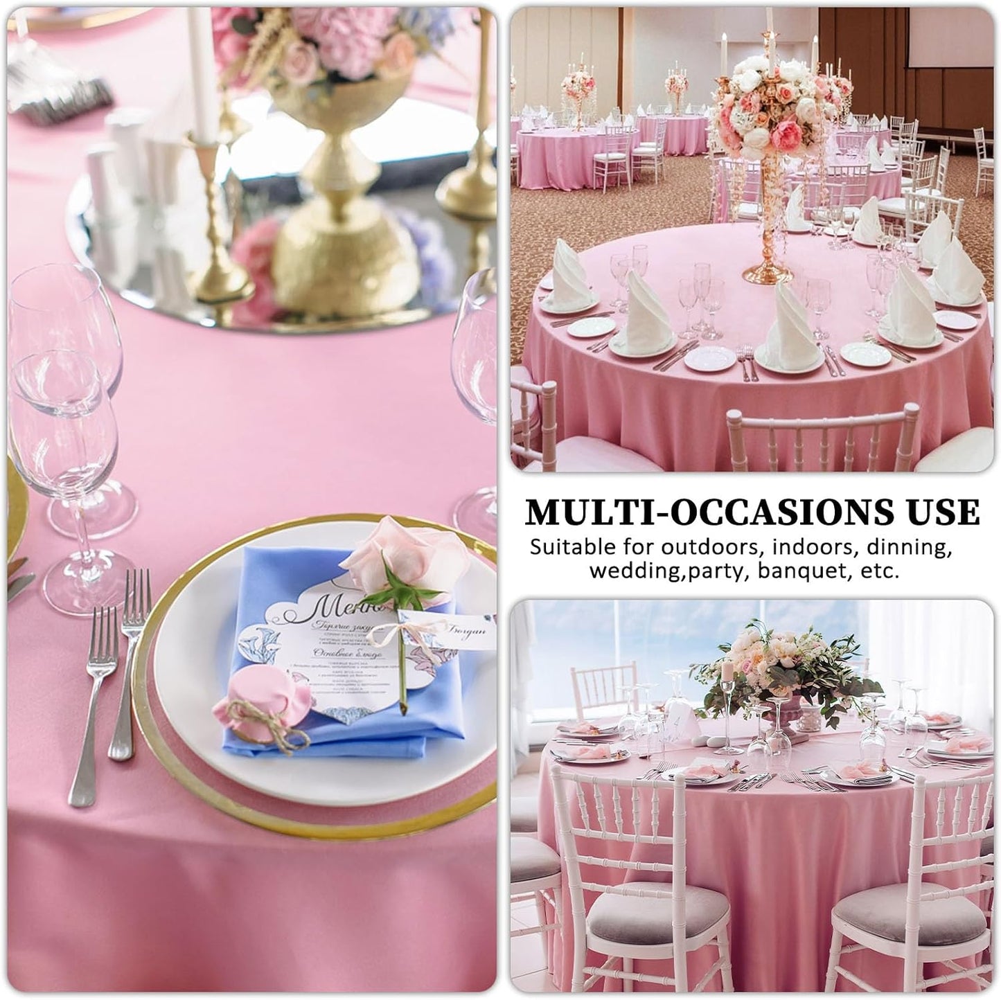 8 Pack Pink Round Tablecloth 90 Inch Wrinkle Resistant Round Pink Table Cloth Reusable and Washable Polyester Fabric for Holiday Buffet Wedding Party and Banquet