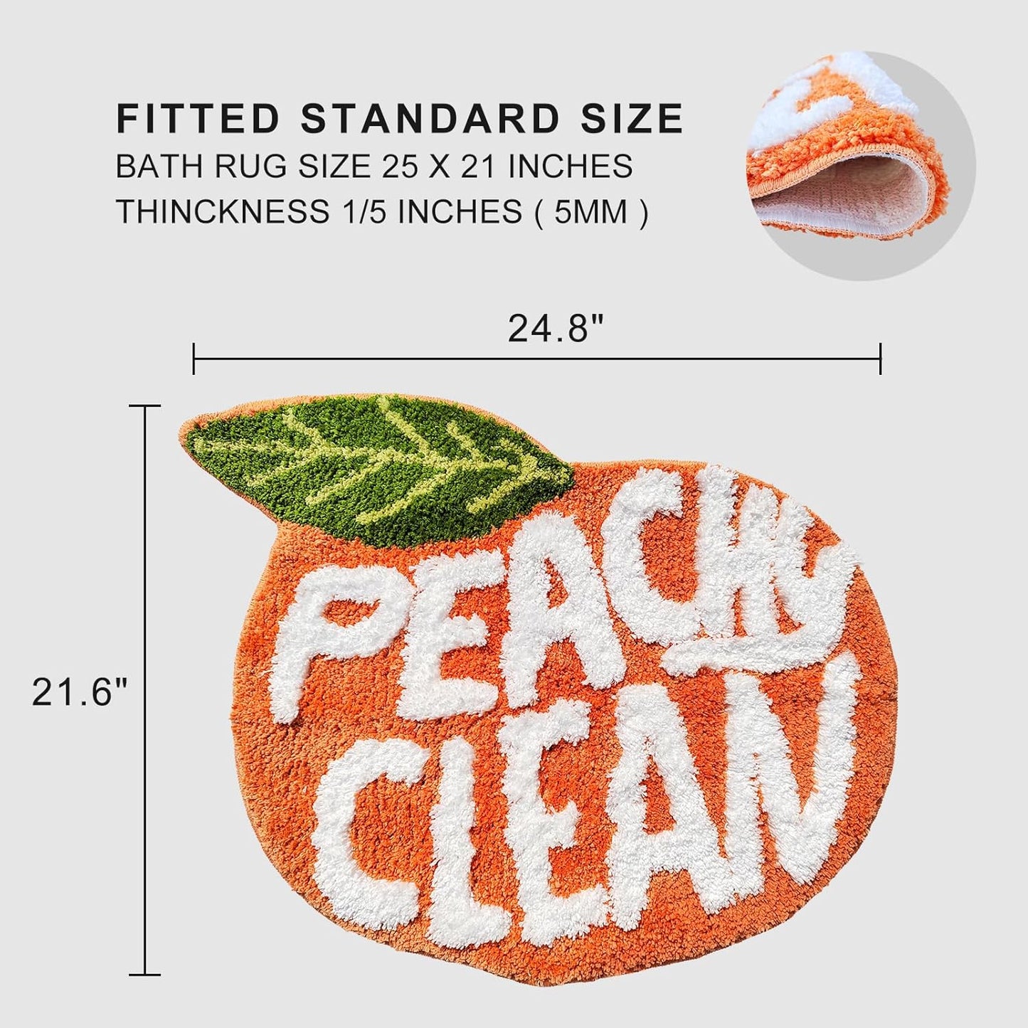 Peach Clean Bath Mat, Decor Door Mat Bathroom Area Rug Peachy, Soft & Absorbent Plush Coral Fabric, Also for Bedroom, Toilet Non-Slip and Washable