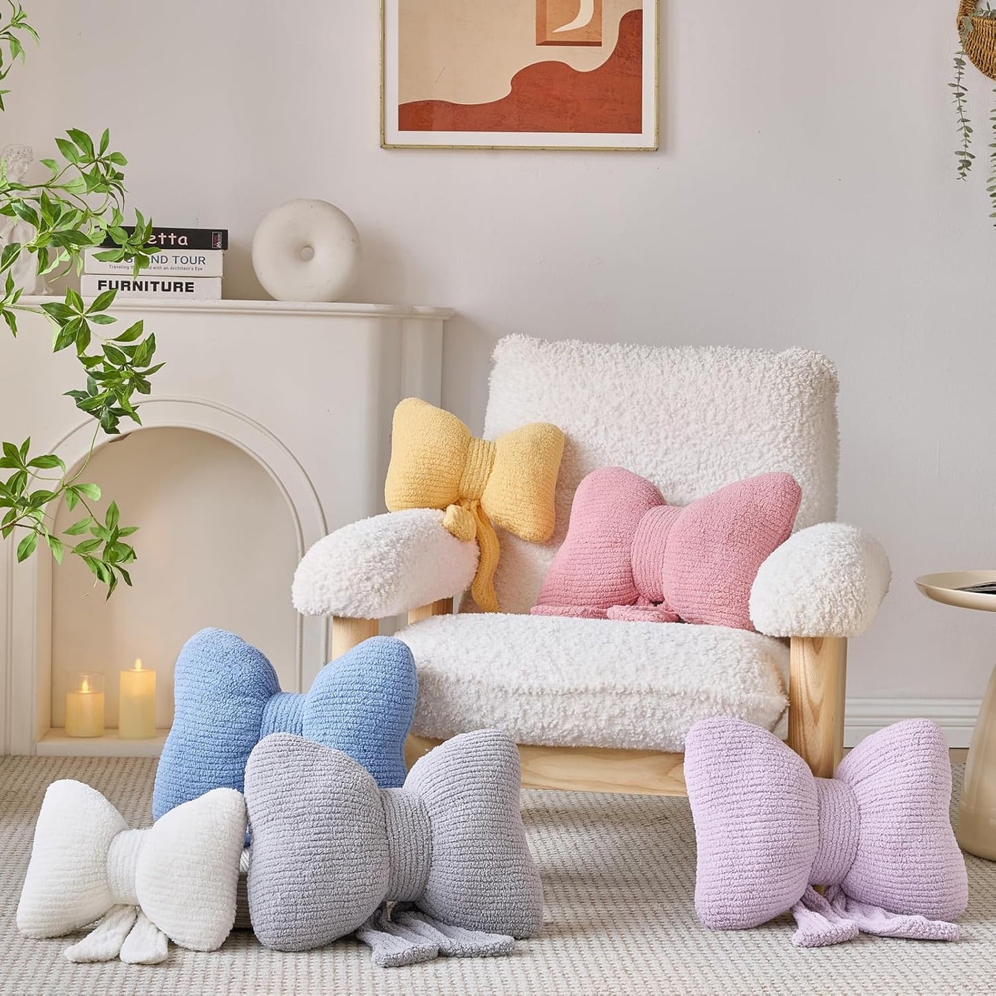 Bow Pillow, Decorative Throw Pillows with Soft Plush, Bow Throw Pillow for Couch Bed, Home Decor Bow Shaped Pillow for Bedroom Living Room (Grey Pink, 16 Inches)