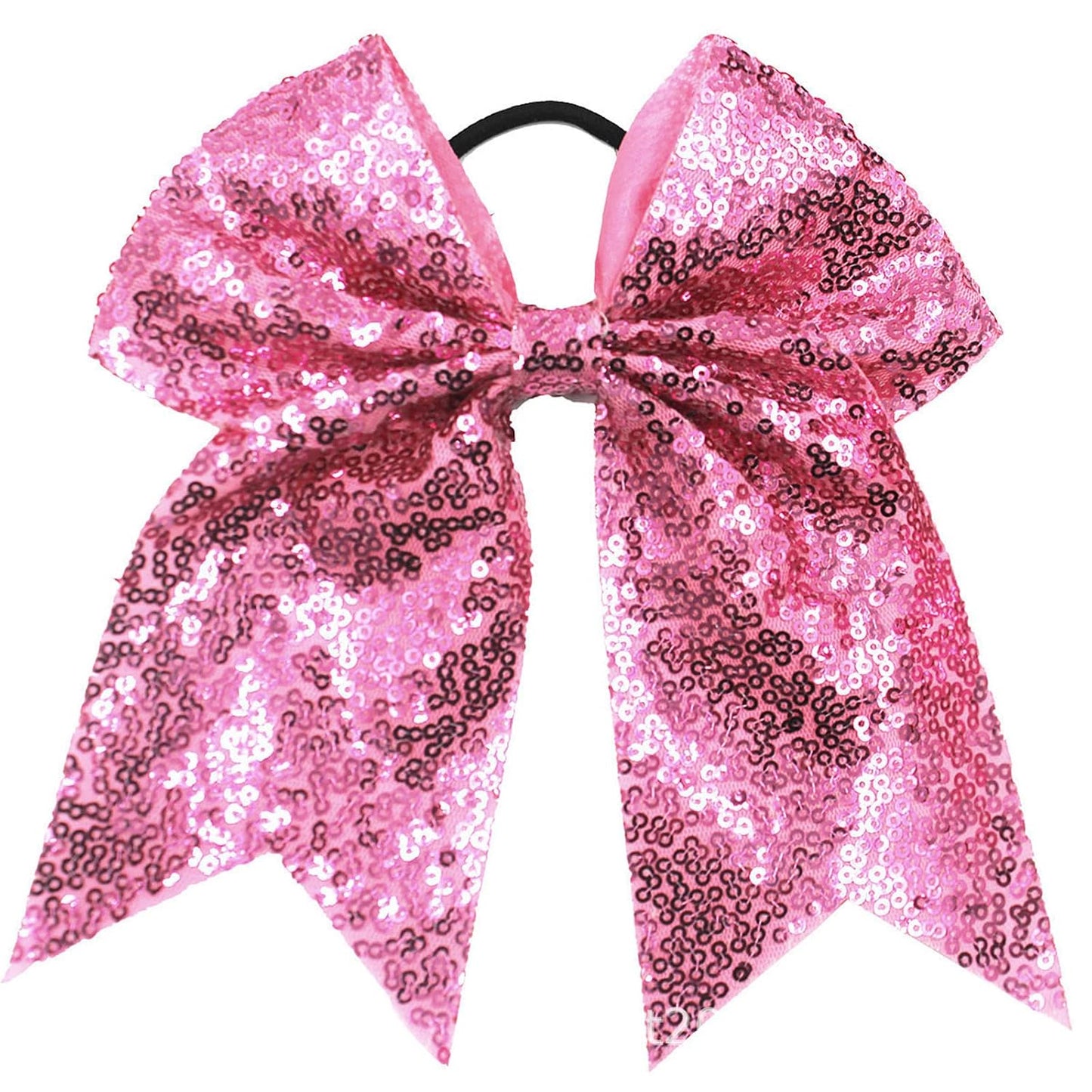 6.5 Inches Sequins Hair Bows Elastic Hair Tie Ribbon Large Cheer Bow Ponytail Holder Hair Band for Women Girls Kids Teens (Pink)