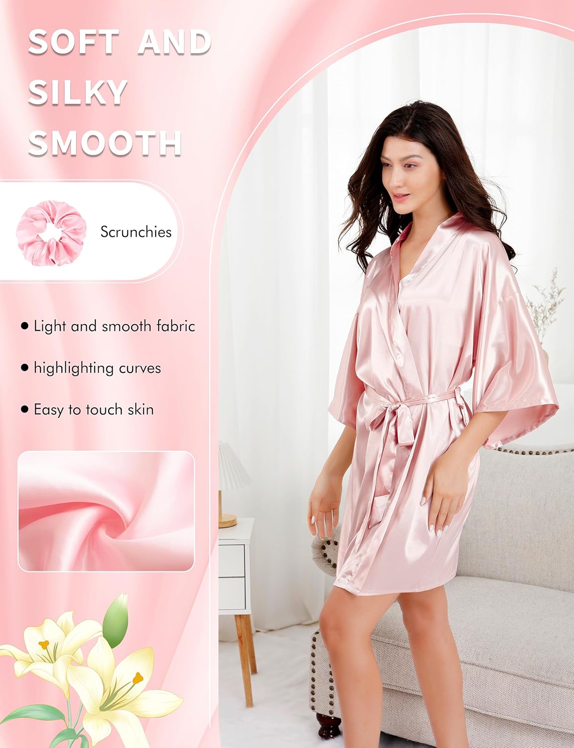EPLAZA Women Floral Satin Robe Bridal Dressing Gown Wedding Bride Bridesmaid Kimono Sleepwear