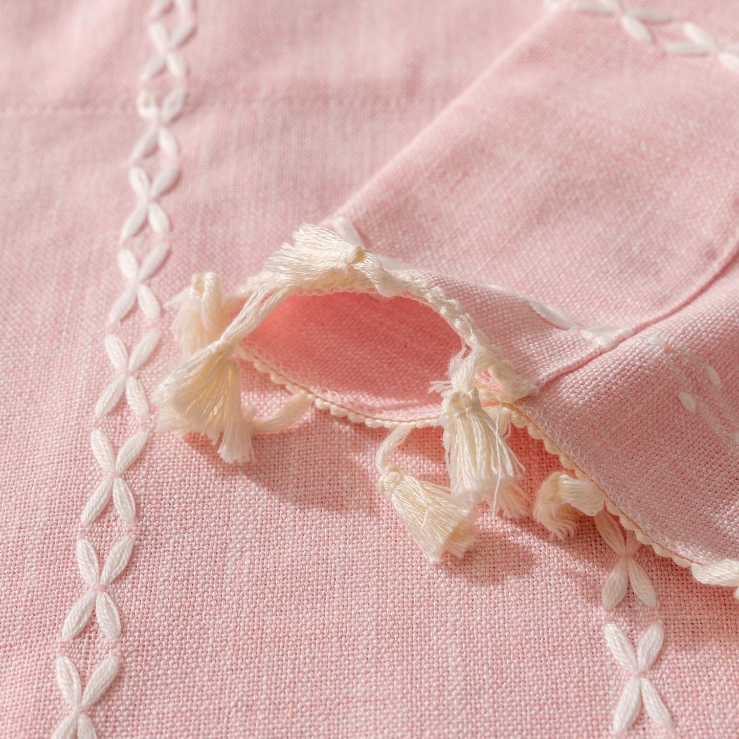 Pink Farmhouse Boho Curtains - 1 Panel Bohemian Short Cafe Window Curtains with Tassels, Semi Blackout Striped Tier and Valance for Kitchen Bathroom, Rod Pocket, Pink, 52" W x 18" L