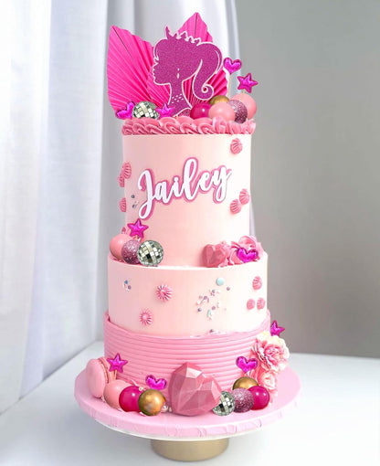 JeVenis Princess Hot Pink Girl Cake Decoration Pink Girls Birthday Decoration Balls Palm Leaves Heels Lipstick Bags Cake Topper for Birthday Bridal Shower Baby Shower
