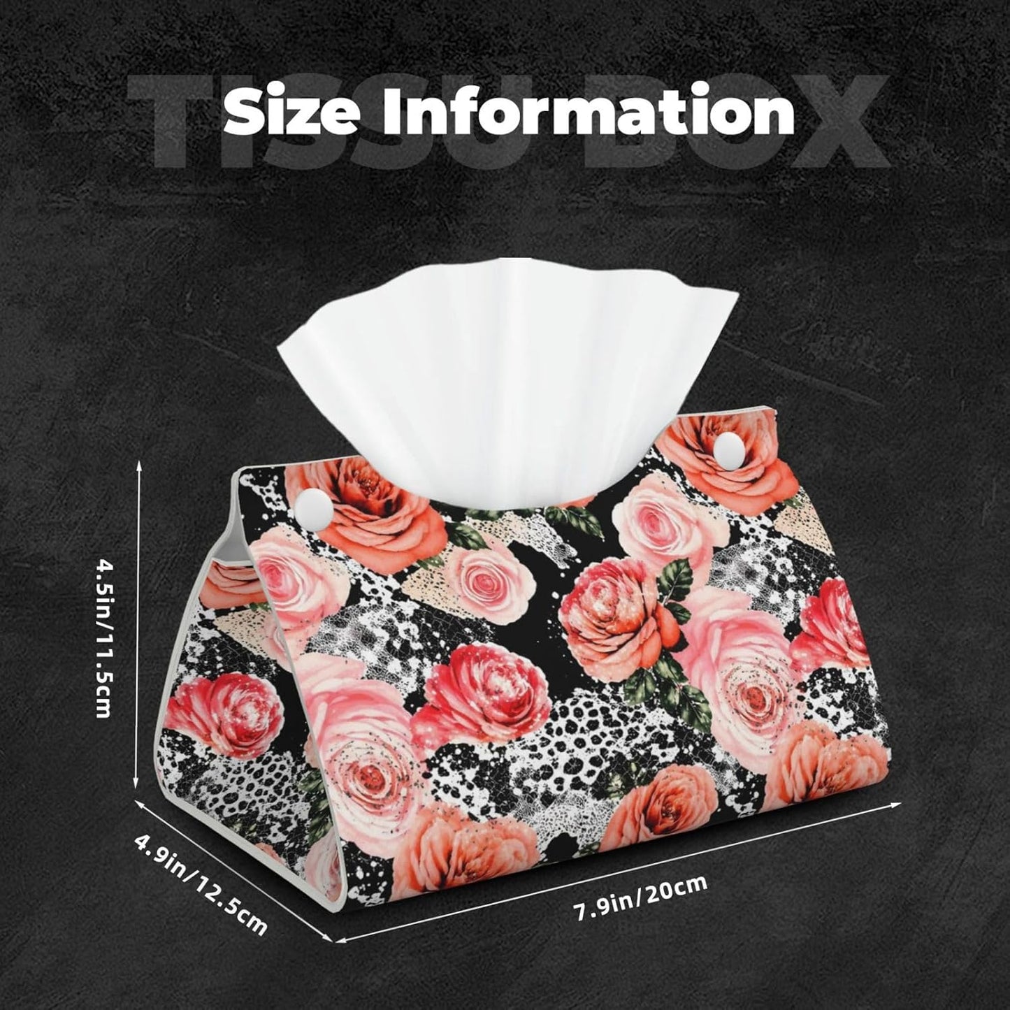 Pink Roses Leopard Long Tissue Box Cover Paper Holder Home Decor 7.9'' x 4.9'' x 4.5''