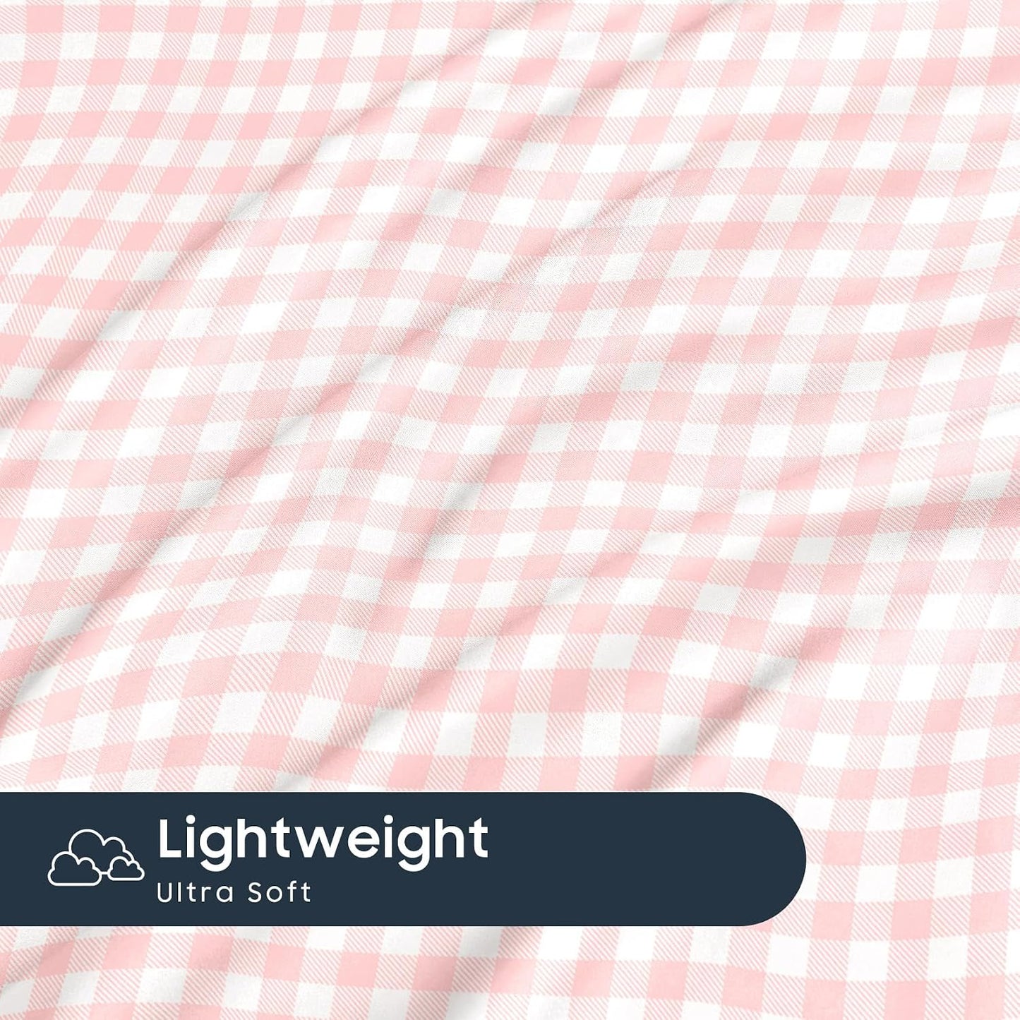 Wake In Cloud - Gingham Pillow Cases, Plaid Checkered Check Cute Preppy Pattern Printed, Set of 2 Soft Pillowcases Pillow Shams Covers, Light Pink, Standard Size 20x26 Inches