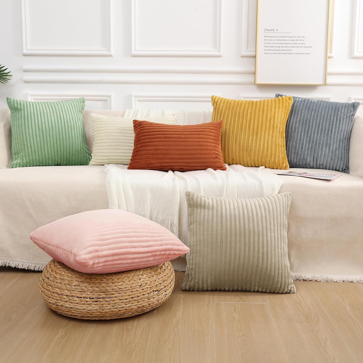 Simmore Decorative Summer Throw Pillow Covers 18x18 Set of 2, Soft Plush Flannel Double-Sided Fluffy Lumbar Pillow Covers for Couch Sofa Living Room, Pink
