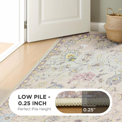 Joydeco Light Pink 5x7 Area Rugs for Bedroom Girls Nursery, Machine Washable Boho Rugs for Living Room Non Slip, Floral Soft Indoor Floor Carpet for Playroom Kids Room Dorm Classroom