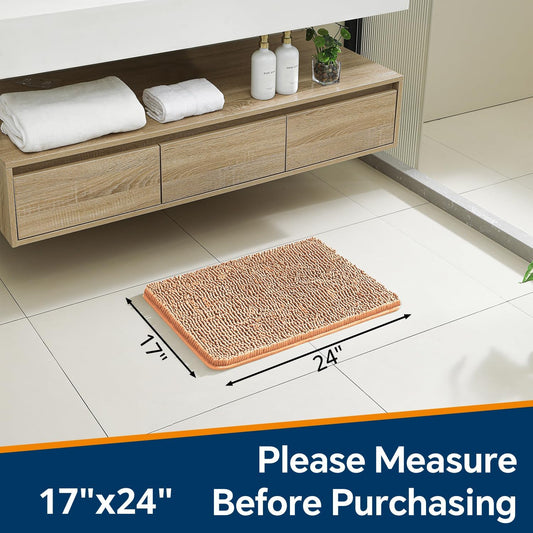 Peach Bathroom Rugs 17"x24" - Plush Chenille Non-Slip Bath Mat - Absorbent, Washable, Soft and Thick Decor for Shower, Sink, Kitchen, Tub, Home Accessories