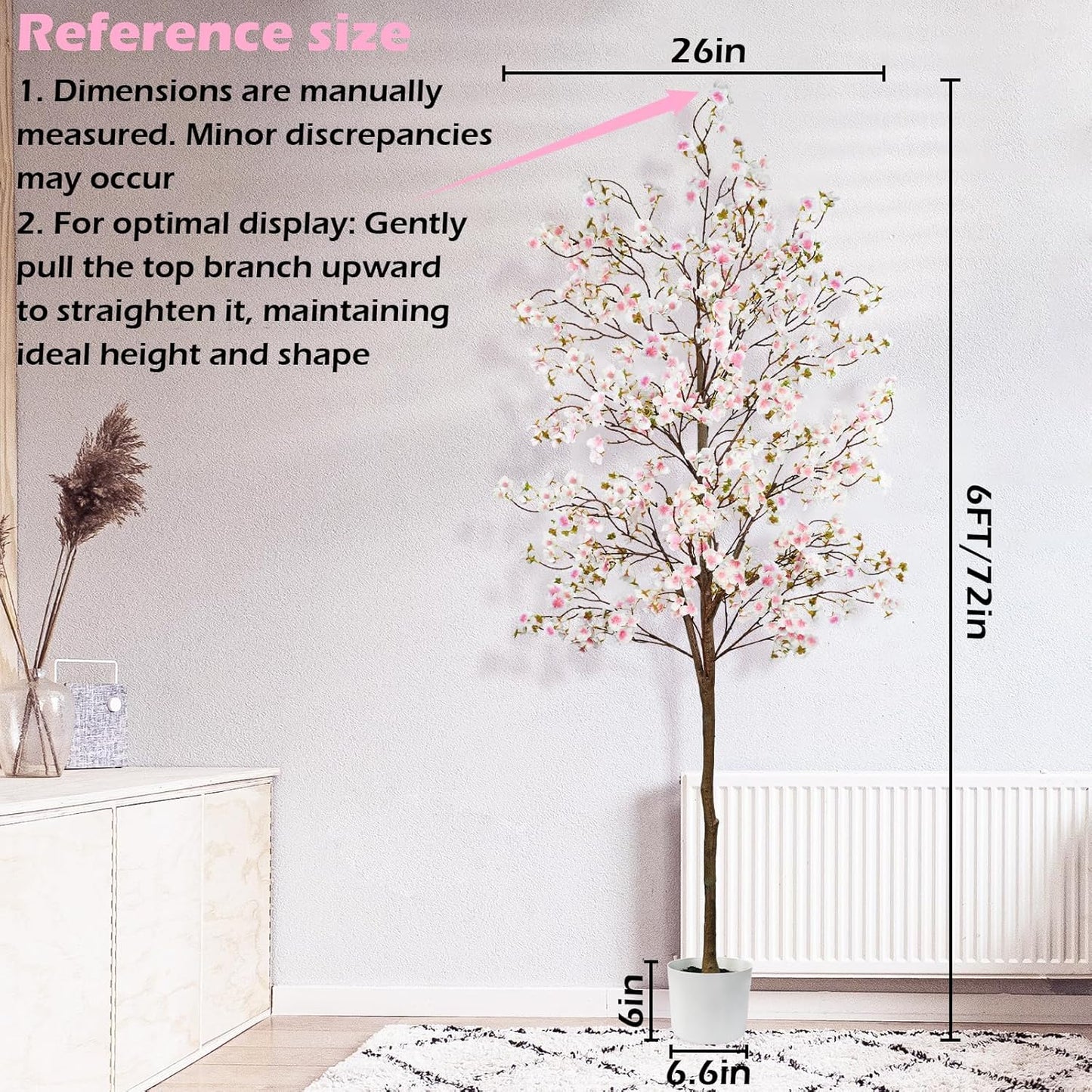 Caxchiling Cherry Blossom Tree 6FT, Artificial Pink Tree Indoor with White Planter, Faux Potted Silk Plant for Home, Office, Wedding, Garden, Party, Hotel Decoration