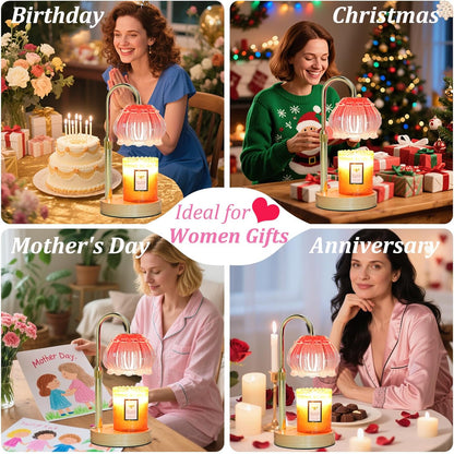 HAIDOLIANG Candle Warmer Lamp with Timer - Adjustable Height and Stepless Dimmable, Birthday Gifts for Women/Mom, Flower - Unique Teacher Appreciation Gifts (Pink)