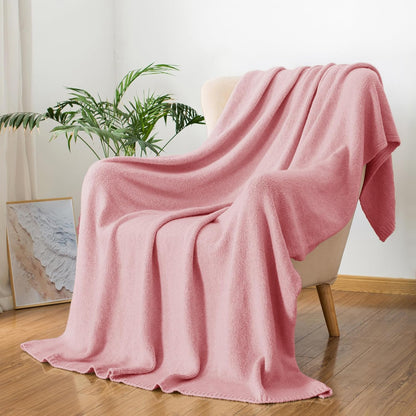 Carriediosa Wool Blend Knit Throw Blanket 50% Recycled Poly 50x60 Pink | Rib Knitted, Lightweight, Soft, Fuzzy, Cozy, Fluffy, Throws, Blankets, Bed Cover, For Couch, For Sofa