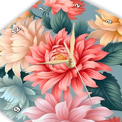 3dRose Wall Clock Silent - 15 inch - Pretty Coral, Pink, and Aqua Flower Background - Backgrounds - Anne Marie Baugh