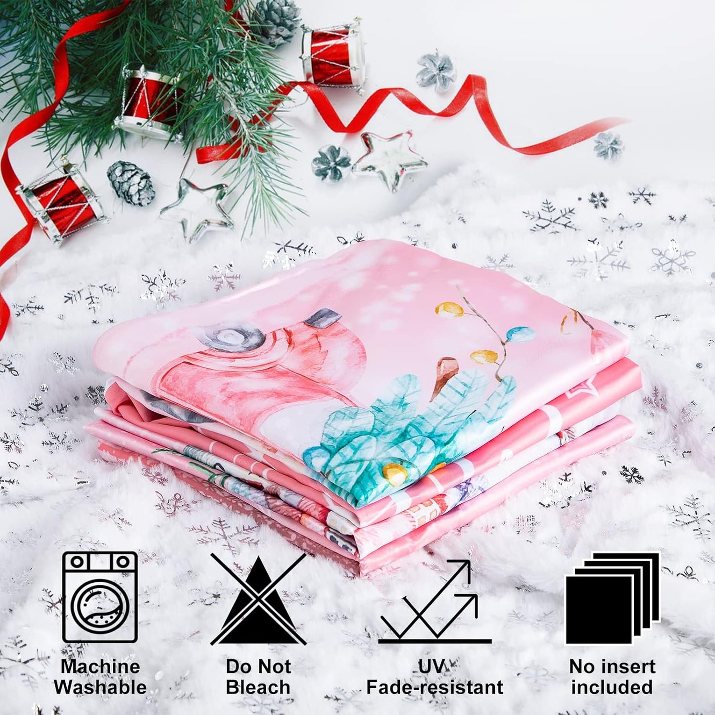 Lanpn White and Pink Christmas Throw Pillow Covers 18x18 Set of 4, 18 inch Decorative Xmas Cushion Covers Pillow Cases for Home Bedroom Room Holiday Couch Decor Decorations