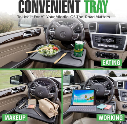 lebogner Steering Wheel Tray, Car Tray for Eating, Hook On Steering Wheel Desk for Food, Laptop and Car Accessories, Car Road Trip Must Haves Gadgets Car Table (Light Pink)