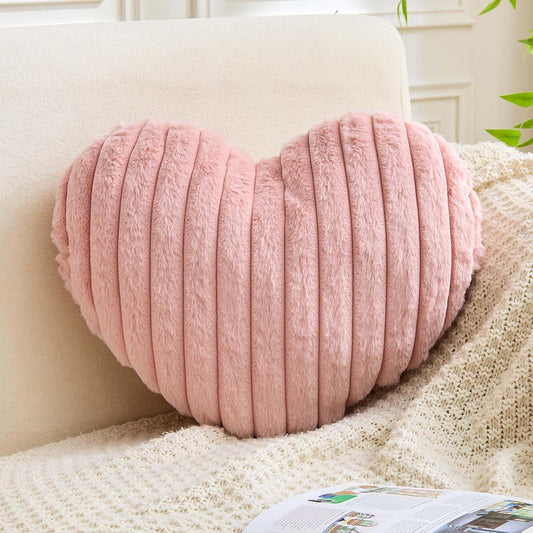 XVTRU Heart Pillows Heart Decorative Pillow Soft Fluffy Heart Shaped Dusty Pink Throw Pillows with Faux Rabbit Fur Aesthetic Room Decor Cute Small Pillow for Valentines Mother's Day